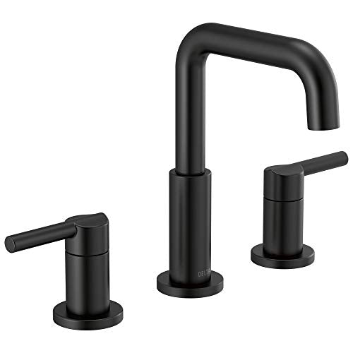 Delta Nicoli Matte Black Bathroom Faucet 3 Hole, 8 Inch Widespread Bathroom Sink Faucet for Vanity, Push-Pop Drain Assembly, Matte Black 35849LF-BL - color: Matte Black