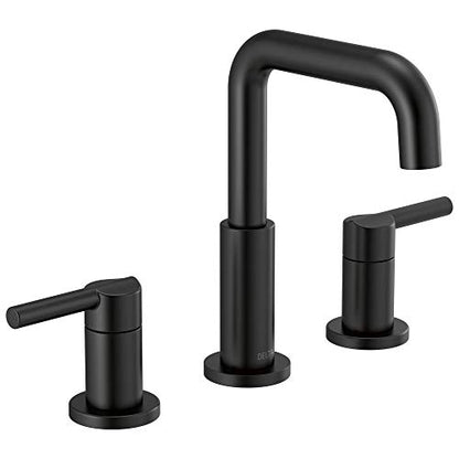 Delta Nicoli Matte Black Bathroom Faucet 3 Hole, 8 Inch Widespread Bathroom Sink Faucet for Vanity, Push-Pop Drain Assembly, Matte Black 35849LF-BL - color: Matte Black