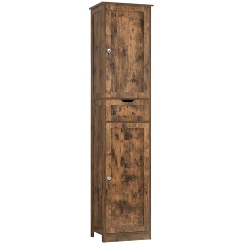 Iwell 67" Tall Storage Cabinet, Bathroom Cabinet with Drawer & Adjustable Shelves, Narrow Storage Cabinet, Floor Cabinet for Living Room, Home Office, Rustic Brown - color: Rustic Brown