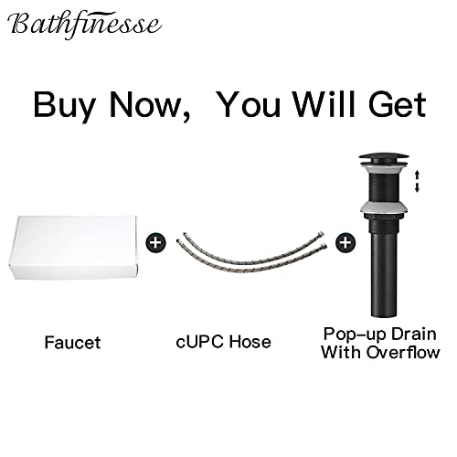 Black Waterfall Bathroom Sink Faucet Single-Handle 1 Hole | Above Counter Bowl Sink,with Pop Up Drain Assembly and Supply Hose,Lead-Free Solid Brass,Vanity Lavatory Mixer Tap - color: Black