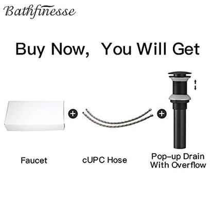 Black Waterfall Bathroom Sink Faucet Single-Handle 1 Hole | Above Counter Bowl Sink,with Pop Up Drain Assembly and Supply Hose,Lead-Free Solid Brass,Vanity Lavatory Mixer Tap - color: Black