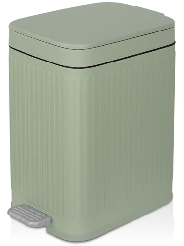 rejomiik Small Bathroom Trash Can with Lid Slim Soft Close Garbage Can Step Wastebasket Container Trash Bin for Office Bedroom Kitchen Living Room (1.9 Gallon Light Green) | Garbage Can with Pedal for Office, Bedroom, Kitchen & Living Room, Narrow Plastic