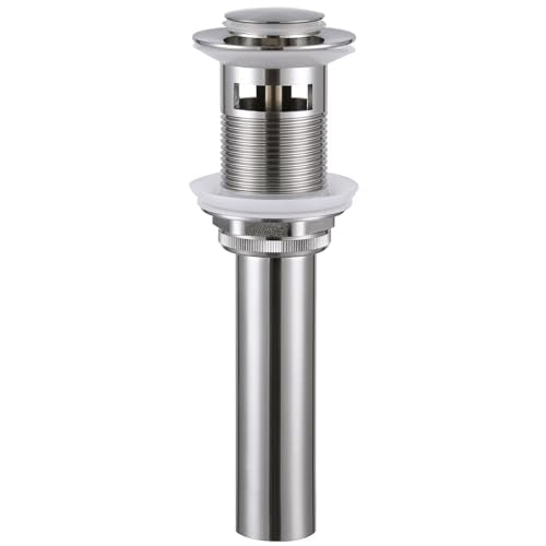 Angle Simple Pop Up Sink Drain Stopper with Overflow, Brushed Nickel | Brass Drain Stopper Assembly, Fits Lavatory & Vanity Sink with 1.61 to 2 Inches Drain Hole - color: Brushed Nickel