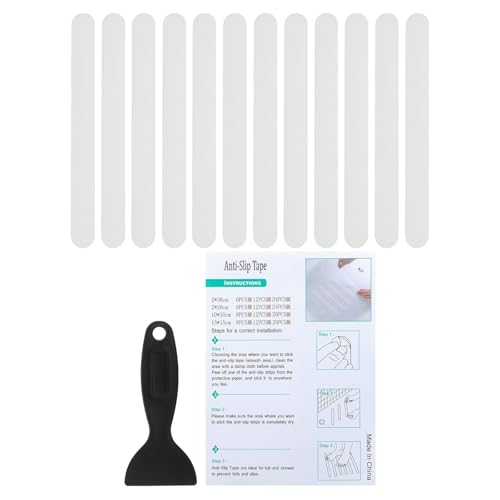 PATIKIL Bathtub Non Slip Stickers 7.87x0.79 Inch, 12 Pack Safety Shower Floor Anti Slip Stickers with Adhesive Decals Scraper for Bath Tub Shower Floor Stair, Clear - color: Clear, size: 20x2 cm/7.87x0.79"