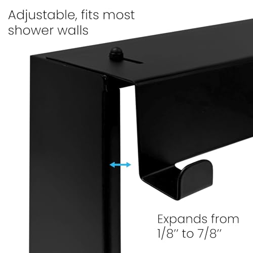 Hanging Shower Shelf with Hooks for Shower Glass Panels | 20"x16" Matte Black 304 Stainless Steel | Bathroom Caddy |No-Drill, No-Rust, Modern Design - color: Matte Black