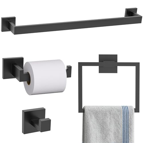 TURS 5-Piece Bathroom Hardware Set Matte Black Towel Bar Set Bath Towel Holder Sets SUS 304 Stainless Steel Wall Mounted Towel Rack Sets for Bathroom. - color: Matte Black, size: Set D