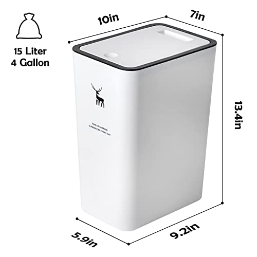XPIY Trash Can with Lid, 2 Pack 4 Gallons/15 Liters Garbage Can | Small plastic waste basket with press top, dog proof design for bathroom|kitchen|bedroom|office use. (White) - color: WhiteWhite