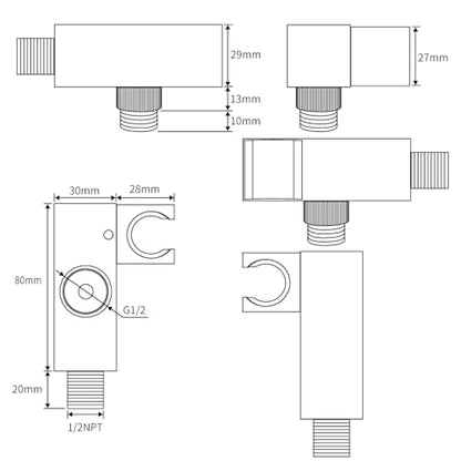 Bathroom Brass Water Supply Elbows Wall Mount Hand Held Shower Head Bracket with On/Off Flow Control Holder Angle Adjustable, Brushed Nickel - color: Brushed Nickel