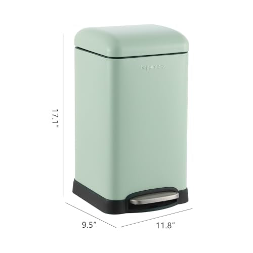 happimess Betty Retro Mini 3.2 Gal Step Trash Can, Pistachio Gelato | Soft-Close Lid, Removable Liner, Iron, Hands-Free Pedal, Satin Finish, Non-Skid Base, Built-In Damper, Modern, Minimalistic - color: Pistachio Gelato
