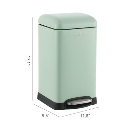 happimess Betty Retro Mini 3.2 Gal Step Trash Can, Pistachio Gelato | Soft-Close Lid, Removable Liner, Iron, Hands-Free Pedal, Satin Finish, Non-Skid Base, Built-In Damper, Modern, Minimalistic - color: Pistachio Gelato