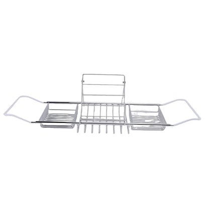 Yctze Stainless Steel Bathtub Tray, Adjustable Shower Tub Caddy with Extendable Sides & Removable Book Holder for Bathroom Accessories (Silver) - color: Silver