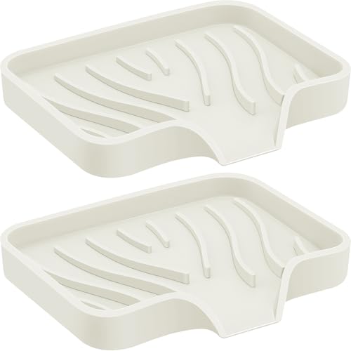 2PCS Self Draining Soap Holder,Spofit Silicone Soap Dish, Suitable for for Kitchen, Bathroom, Shower, Bath Tub,Soap Container (Beige) - color: Beige