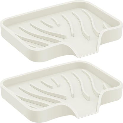 2PCS Self Draining Soap Holder,Spofit Silicone Soap Dish, Suitable for for Kitchen, Bathroom, Shower, Bath Tub,Soap Container (Beige) - color: Beige