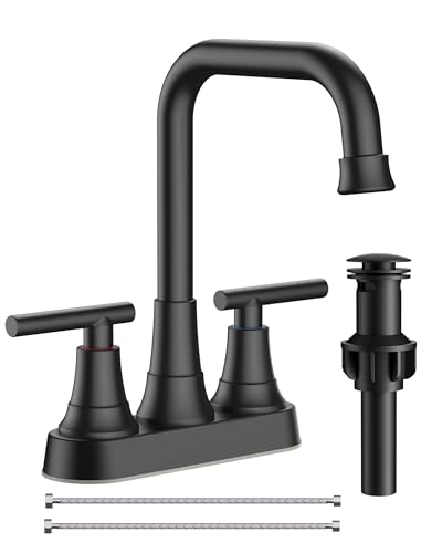 FORIOUS RV Bathroom Sink Faucet Matte Black, 4 In Cenerset Bathroom Faucet | 4 Inch Bathroom Faucet Black 2 Hole or 3 Hole, Black Faucet for Bathroom Sink Centerset with Pop-up Drain and Supply Lines - color: Black