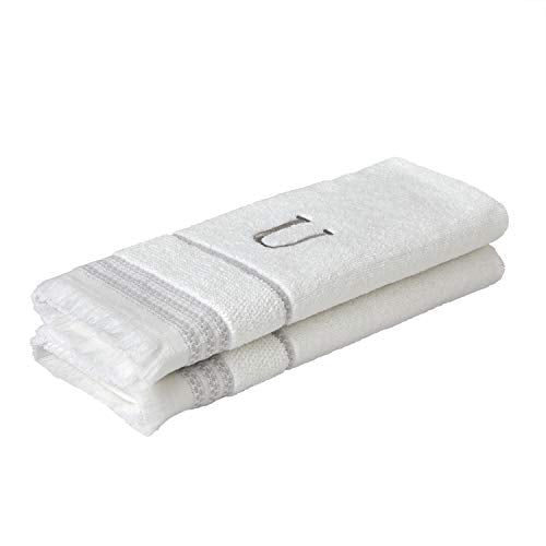 SKL Home Casual Monogram Hand Towel Set, U, 16x26, White 2 Count - color: Casual Monogram Hand Towel Set, size: Hand Towel Set, style: U