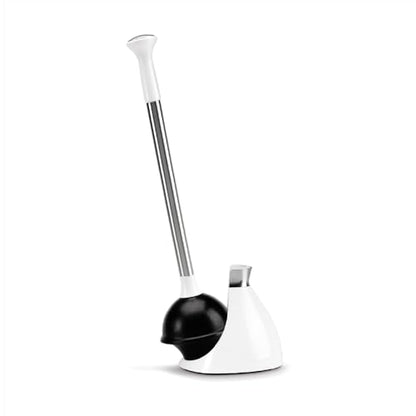 simplehuman Toilet Plunger with Holder Set, Magnetic Drip-Free Cover, Narrow Flange for Modern Low-Flow Toilets, Hidden Dome Storage, Stainless Steel, White - color: White, style: Toilet Plunger
