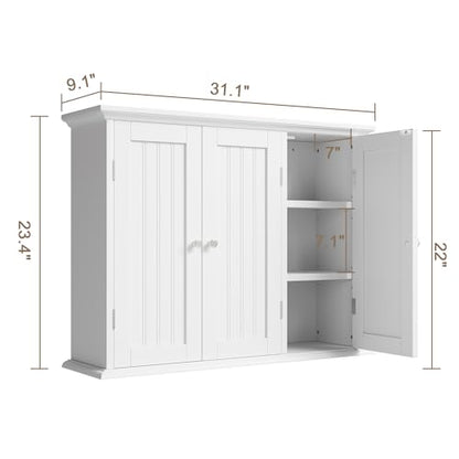 ChooChoo Laundry Cabinet with 3 Doors and Adjustable Shelves | 9.06"D x 31.1"W x 24"H, Bathroom Wall Cabinet, Cupboard, White - color: White, size: 9.06"D x 31.1"W x 23.4"H