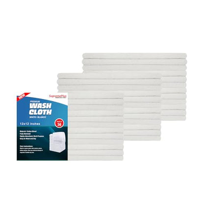 Premium White Wash Cloths - 600 GSM, 12 x 12 Inch, Pack of 36, Ring Spun Cotton Blend - Soft, Durable, Absorbent Washcloths for Face and Body, Machine Washable - size: Pack of 36