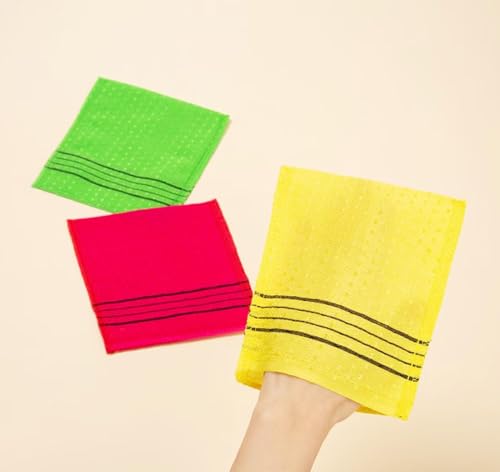 DEAD SKIn Korean Exfoliating Washcloth, Hard Type Body Scrub Towel, 100% Rayon, 3 Pack, 5.5 x 6.3 in