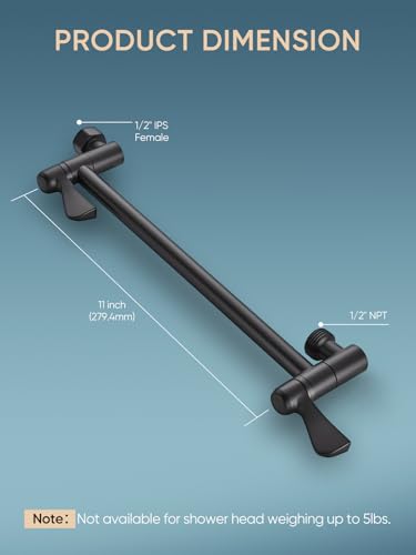 Cobbe 11" Shower Extension Arm, G1/2" Fitted Solid Brass Shower Arm Wall-mounted, 360° Adjustable Angle Rain Shower Head Arm Extender, Matte Black