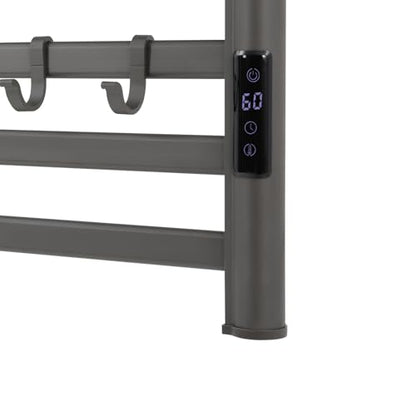Towel Warmer Rack, Wall Mounted Electric Heated Towel Rack for Bathroom, 8 Bars Aluminum Towel Warmers, with Intelligent Touch Screen, Temperature Control & Timer (Dark Grey)