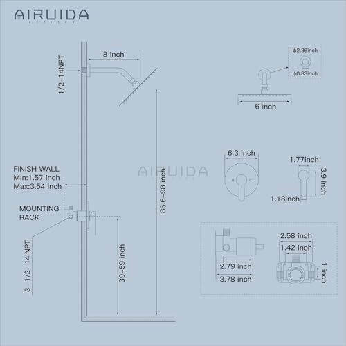 Airuida Shower Faucet Set,6 Inch Matte Black Shower Trim Kit | Round Rainfall Shower Head,Single Handle,Male Threads Rough-in Valve,Wall Mount Bathroom System - color: Black, size: 6 Inch