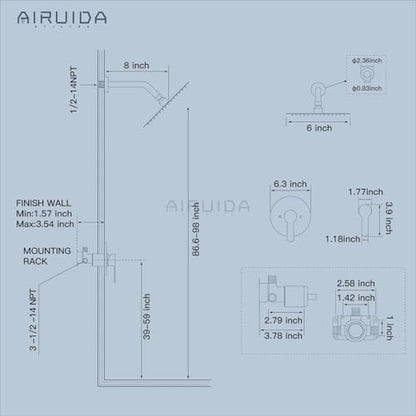 Airuida Shower Faucet Set,6 Inch Brushed Nickel Shower Trim Kit | Round Rainfall Shower Head,Single Handle,Male Threads Rough-in Valve,Wall Mount Bathroom System - color: Nickel, size: 6 Inch