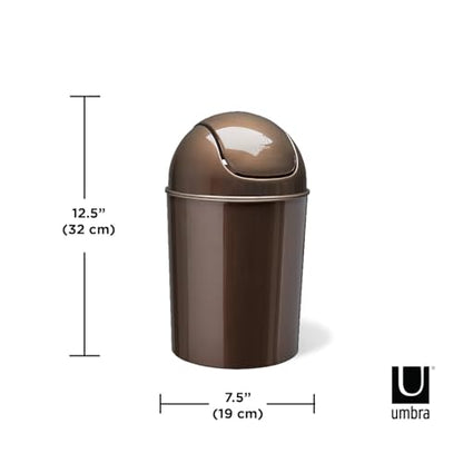 Umbra 1.25 Gallon Mini Waste Can with Removable Swing-Top Lid - Small Garbage Bin for Kitchen, Bathroom, Bedroom, Office - Compact Trash Can Fit Under Tables & Counters - Bronze - color: Bronze