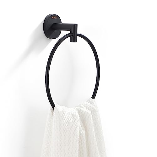 Black Towel Ring for Bathroom, Modern Hotel Style Hand Towel Holder Wall Mounted, Contemporary Hand Towel Rack, Matte Black,077060-MB Leo Seires - color: Matte Black
