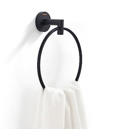 Black Towel Ring for Bathroom, Modern Hotel Style Hand Towel Holder Wall Mounted, Contemporary Hand Towel Rack, Matte Black,077060-MB Leo Seires - color: Matte Black