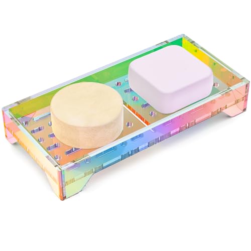 NiHome Self Draining Soap Dish, Acrylic Bar Soap Holder for Shower | 360° Airflow Slotted Drainage Keeps Bars Dry, Durable & Easy Clean for Bathroom Kitchen Sink, Iridescent Acrylic - color: Iridescent