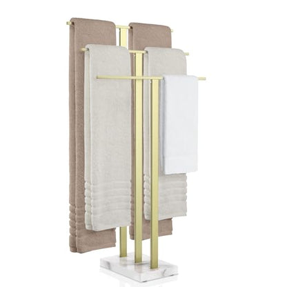 KES 3-Tier Freestanding Towel Rack with Marble Base, 36" Tall, Brushed Gold | Weighted Base Prevents Tipping, Anti-Slip Pads, No-Drill Assembly, Fits Bath Sheets And Hand Towels, For Humid Bathrooms - color: Gold