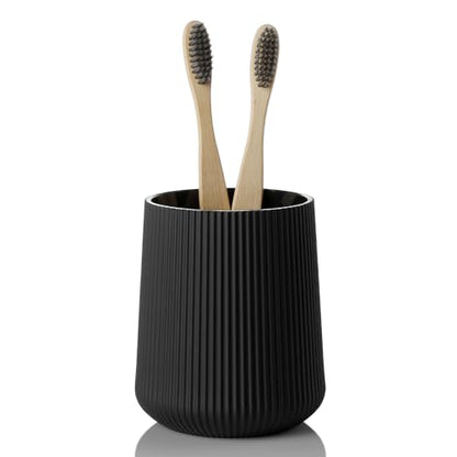 YAUKPH Black Striped Toothbrush Holder | for Electric Toothbrushes Bathroom Organizer Cup for Toothpaste Kids & Adults - color: Black Ribbed