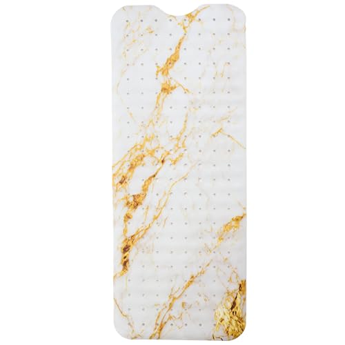ENKOSI Non-Slip Bath & Shower Mat 40x16 Extra Long, Suction & Drain Holes | Elegant White Gold Marble print; Durable PVC; 40x16 in, White Gold Marble - color: Marble White Gold