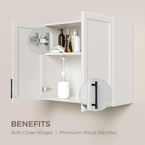 Furnaza 48" W Wall Cabinets for Laundry Room with Adjustable Shelf | White Upper Kitchen Wall Mounted Cabinets With Two Shaker Doors for Bathroom,Garage,12"D x 22"H,Floating Hanging Storage - size: 48"W