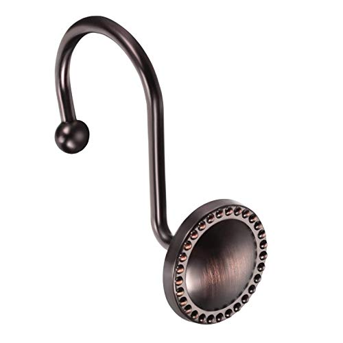 Curtain Hooks, Heavy Duty Zinc Alloy Shower Curtain Hooks (Beaded Circle, Oil- Rubbed Bronze)