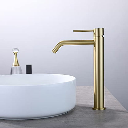 Brushed Gold Vessel Sink Faucet with Pop Up Drain and Supply Lines, Stainless Steel Gold Vanity Faucet Single Hole, JXMMP Single Handle Bathroom Faucet Gold, JXM1001BG - color: Brushed Gold, size: Tall Faucet