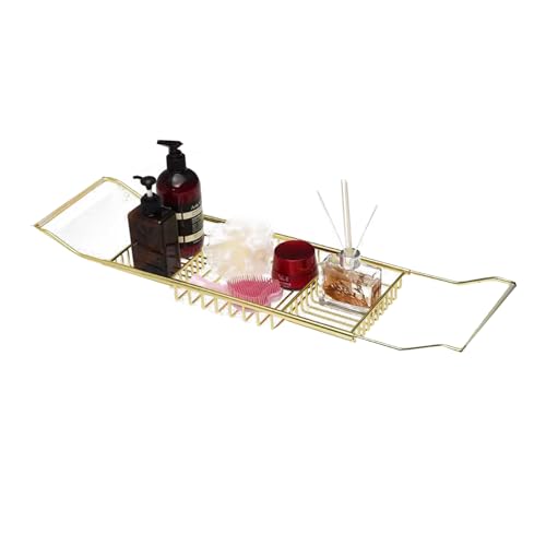 Stainless Steel Expandable Shower Bathtub Tray Over Tub Bath Caddy Expandable Bath Caddy for The Elegant Tub Chrome Polished (Gold) - color: Gold