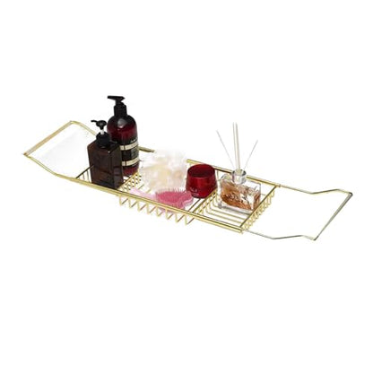 Stainless Steel Expandable Shower Bathtub Tray Over Tub Bath Caddy Expandable Bath Caddy for The Elegant Tub Chrome Polished (Gold) - color: Gold