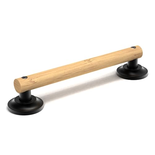 Natural Bamboo Grab Bar for Bathroom & Toilet, ADA Compliant Balance Assist Handrail for Handicap and Seniors, 12in Matte Black - color: Matte Black, size: 12in