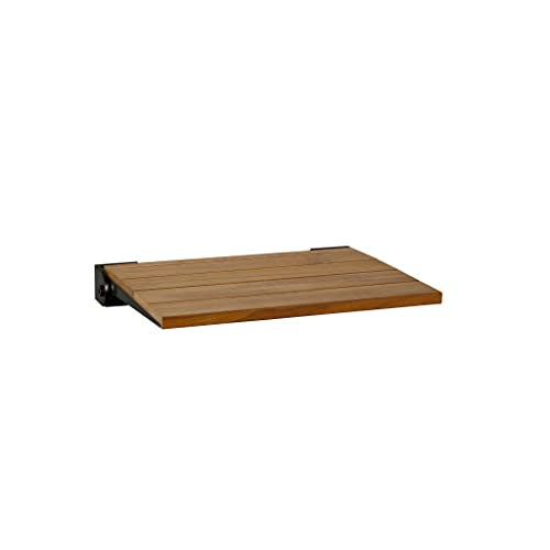 Seachrome 18 inch Silhouette Slimline Folding Wall Mount Shower Bench Seat, Natural Teak Wood with Matte Black Frame - color: Teak Wood With Matte Black Frame