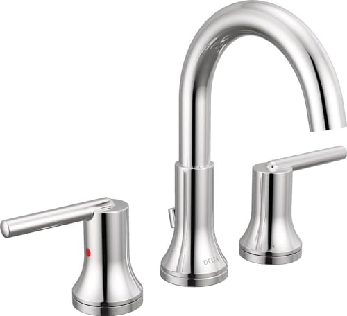 Delta Trinsic Chrome Bathroom Faucet 3 Hole, 8 Inch Widespread Bathroom Sink Faucet for Vanity, Metal Push-Pop Drain Assembly, Chrome 3559-MPU-DST - color: Chrome