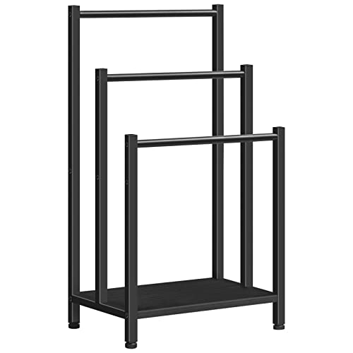 HOOBRO Free Standing Towel Rack, 3 Tier Blanket Rack, Blanket Holder for Bathroom, 16.9" L x 11" W x 31.9" H, Industrial Metal Drying and Display Rack with Shelf, Black BB03LB01 - color: Black + Black, size: 16.9"L x 11"W x 31.9"H