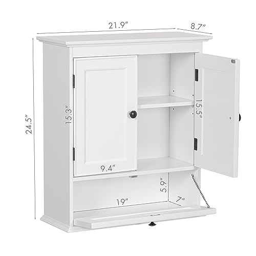 Spirich Bathroom Wall Cabinet, White Medicine Cabinet with Doors | Adjustable Shelf, Lower Tilt-Out Cube, FSC-Certified MDF, Space-Saving Concealed Storage for Toiletries, Towels, or Medicine - size: 2 Doors & Tilt-Out Cube