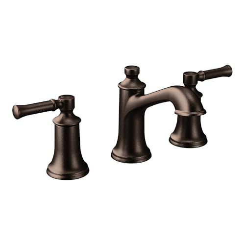 Moen Dartmoor Oil-Rubbed Bronze Two-Handle High Arc Widespread Bathroom Sink Faucet for 3-Hole Setups with Valve Included, TV6805ORB - color: Oil Rubbed Bronze