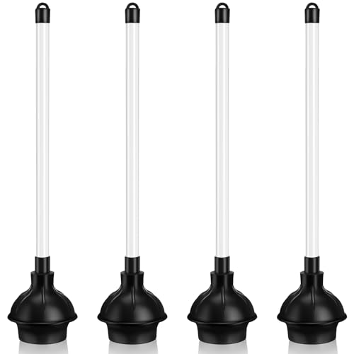 Hushee 4 Pcs Toilet Plungers Bulk Heavy Duty Commercial Plunger Double Thrust Rubber Force Cup with Handle for Bathroom Showers Kitchens Hotel 20.3" x 4.5"