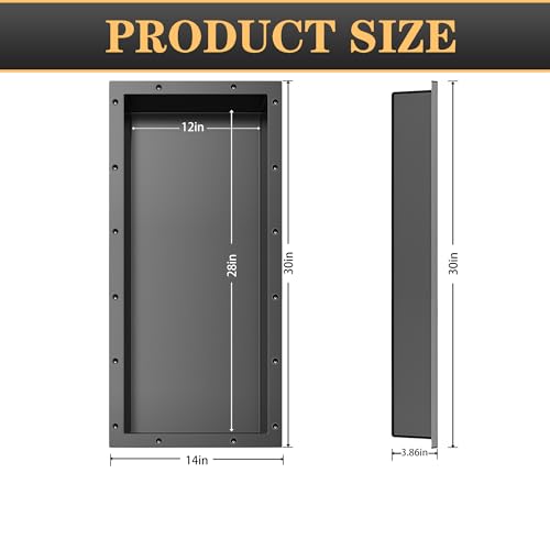 Shower Niche SMC Material 12X28（Outside 14x30） in Niche for Shower Wall Shower Niches Ready for Tile Shelf Black
