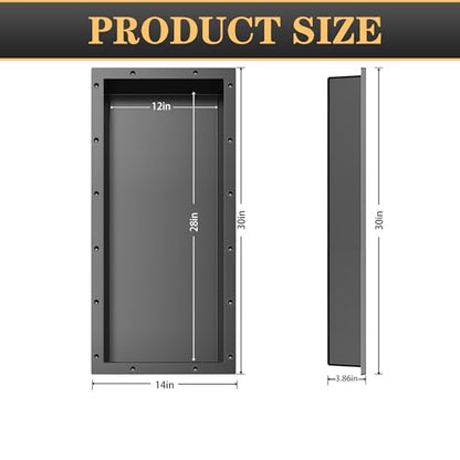 Shower Niche SMC Material 12X28（Outside 14x30） in Niche for Shower Wall Shower Niches Ready for Tile Shelf Black