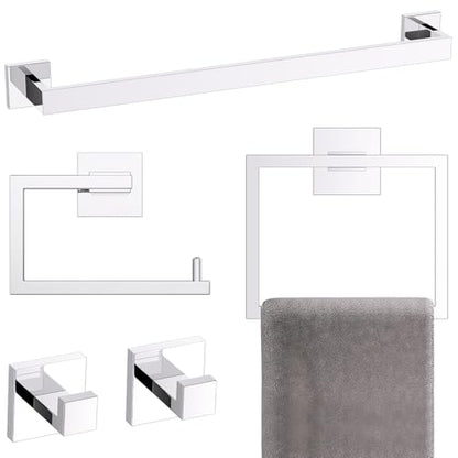 YACVCL 5-Piece Bathroom Hardware Accessories Set 23.6 inch Towel Bar Set Modern Towel Rack Kit Stainless Steel Wall Mounted (Polished Chrome) - color: Polished Chrome