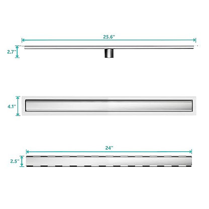 24 inch Linear Shower Drain with Tile Insert Grate Cover | Brushed 304 Stainless Steel Bonding Flange Linear Drain, Low Profile Linear Shower Drain with Hair Strainer - color: 24 in, size: Tile-insert